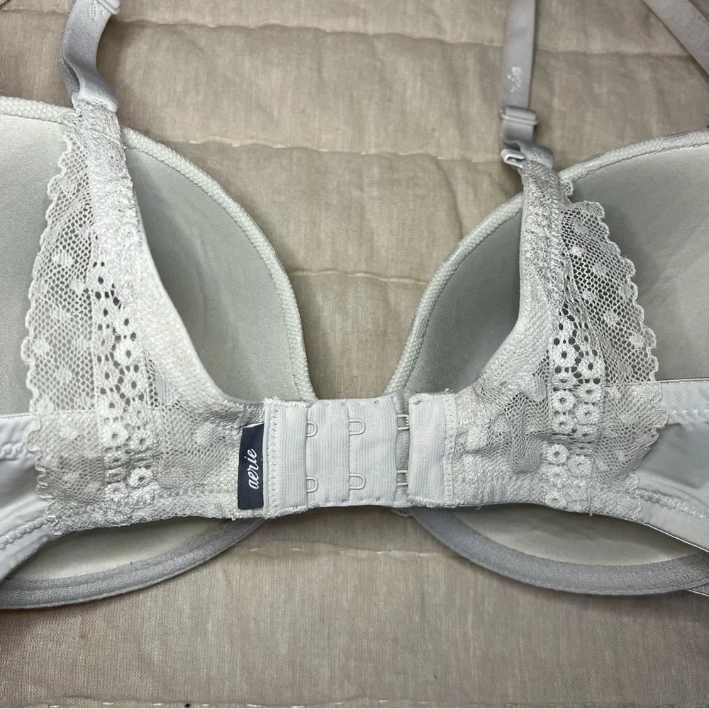 Aerie Grey Lace Trimmed Underwire Push Up Bra Size 32DDD